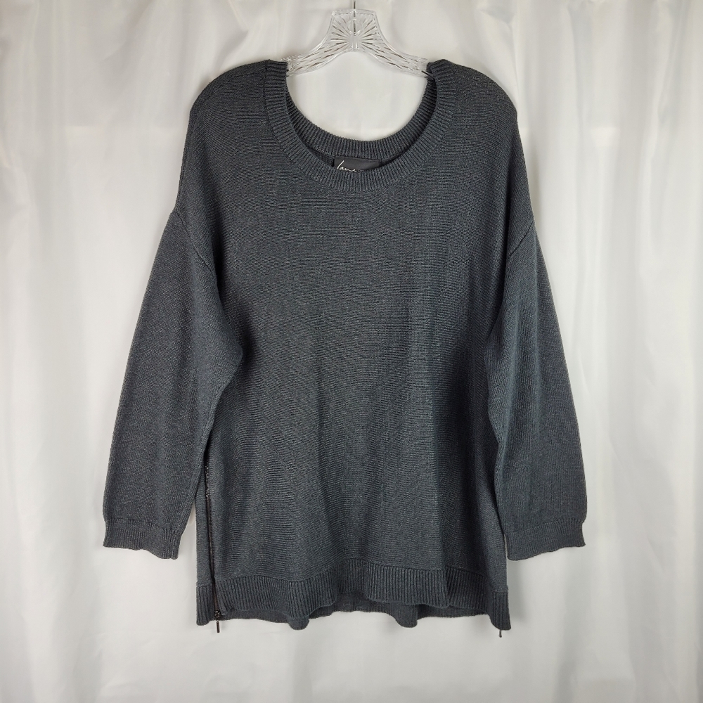 Lane Bryant Crew Neck Slate Gray Side Zip Tunic Knit Sweater Plus Size 14/16
